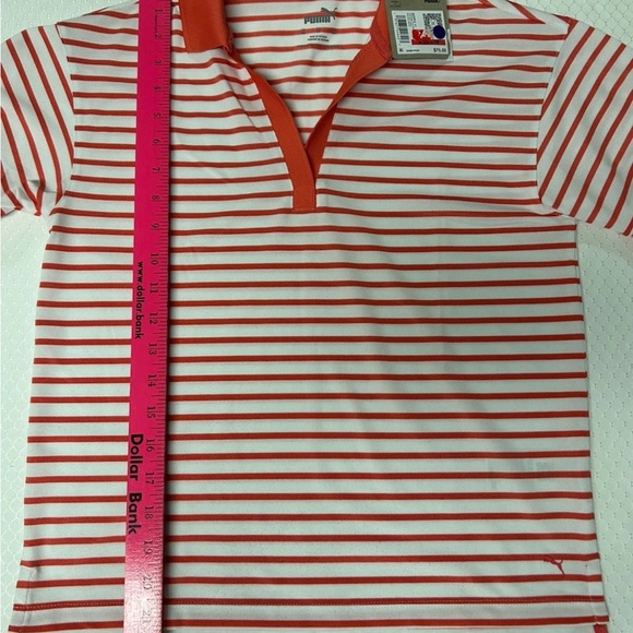 Puma Women's Everyday Striped White Glow/Salmon Pique Polo Shirt Multiple Sizes - Picture 7 of 16